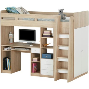 Hochbett mit Kleiderschrank und Schreibtisch  Unit ¦ holzfarben ¦ Maße (cm): B: 204 H: 160