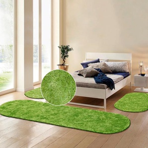 Hochflor-Bettumrandung BRUNO BANANI Dana Teppich Bettumrandung Gr. B/L (Brücke): 70 cm x 140 cm (2 St.) B/L (Läufer): 70 cm x 250 cm (1 St.), U-förmig, grün (olivgrün) Bettumrandungen unifarben, Mikrofaser, pflegeleicht, Bettvorleger, Schlafzimmer