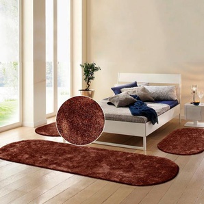 Hochflor-Bettumrandung BRUNO BANANI Dana Teppich Bettumrandung Gr. B/L (Brücke): 70 cm x 140 cm (2 St.) B/L (Läufer): 70 cm x 250 cm (1 St.), U-förmig, orange (rostorange) Bettumrandungen unifarben, Mikrofaser, pflegeleicht, Bettvorleger, Schlafzimmer