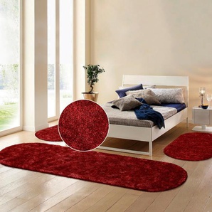 Hochflor-Bettumrandung BRUNO BANANI Dana Teppich Bettumrandung Gr. B/L (Brücke): 70 cm x 140 cm (2 St.) B/L (Läufer): 70 cm x 250 cm (1 St.), U-förmig, rot Bettumrandungen unifarben, Mikrofaser, pflegeleicht, Bettvorleger, Schlafzimmer