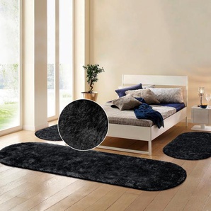 Hochflor-Bettumrandung BRUNO BANANI Dana Teppich Bettumrandung Gr. B/L (Brücke): 70 cm x 140 cm (2 St.) B/L (Läufer): 70 cm x 250 cm (1 St.), U-förmig, schwarz Bettumrandungen unifarben, Mikrofaser, pflegeleicht, Bettvorleger, Schlafzimmer