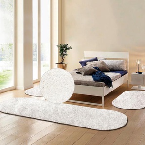 Hochflor-Bettumrandung BRUNO BANANI Dana Teppich Bettumrandung Gr. B/L (Brücke): 70 cm x 140 cm (2 St.) B/L (Läufer): 70 cm x 250 cm (1 St.), U-förmig, weiß Bettumrandungen unifarben, Mikrofaser, pflegeleicht, Bettvorleger, Schlafzimmer
