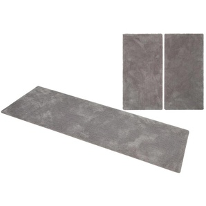 Hochflor-Bettumrandung MY HOME Magong Bettumrandung Gr. B/L (Brücke): 70 cm x 140 cm (2 St.) B/L (Läufer): 70 cm x 270 cm (1 St.), U-förmig, grau (stone) Bettumrandungen besonders weich durch Mikrofaser, einfarbiger Bettvorleger, Läufer-Set