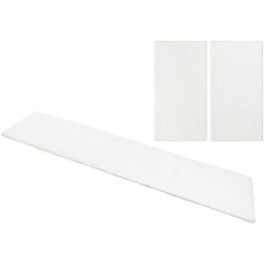 Hochflor-Bettumrandung MY HOME Magong Bettumrandung Gr. B/L (Brücke): 70 cm x 140 cm (2 St.) B/L (Läufer): 70 cm x 270 cm (1 St.), U-förmig, weiß Bettumrandungen besonders weich durch Mikrofaser, einfarbiger Bettvorleger, Läufer-Set