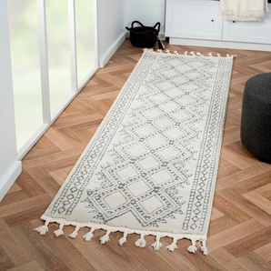 Hochflor-Läufer MYFLAIR MÖBEL & ACCESSOIRES Moroccan Tradition Teppiche Gr. B/L: 80 cm x 250 cm, 24 mm, 1 St., schwarz-weiß (weiß, schwarz) Hochflor-Läufer modern, marokkanisches Design, flauschig weich durch Hochflor