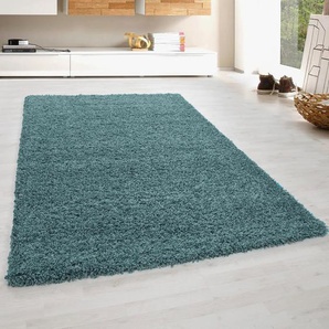 Hochflor-Teppich BRUNO BANANI Shaggy Soft Teppiche Gr. B/L: 160 cm x 230 cm, 30 mm, 1 St., blau (aquablau) Esszimmerteppiche gewebt, Uni Farben, besonders weich und kuschelig