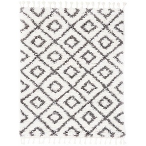 Hochflor-Teppich CARPETFINE Enya Teppiche Gr. B/L: 200 cm x 290 cm, 30 mm, 1 St., weiß Fransenteppich Esszimmerteppiche