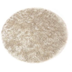 Hochflor-Teppich HOME AFFAIRE Dena Teppiche Teppiche Gr. Ø 180 cm, 60 mm, 1 St., grau (taupe) Esszimmerteppiche Kunstfell, weich, Uni-Farben, Wohnzimmer, Schlafzimmer, Esszimmer