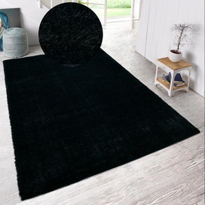 Hochflor-Teppich HOME AFFAIRE Malin Teppiche Gr. B/L: 240 cm x 320 cm, 43 mm, 1 St., schwarz Esszimmerteppiche Shaggy in Uni-Farben, einfarbig, leicht glänzend, besonders weich