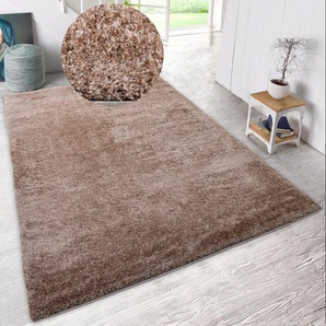 Hochflor-Teppich HOME AFFAIRE Malin Teppiche Gr. B/L: 280 cm x 380 cm, 43 mm, 1 St., beige (sand) Esszimmerteppiche Shaggy in Uni-Farben, einfarbig, leicht glänzend, besonders weich