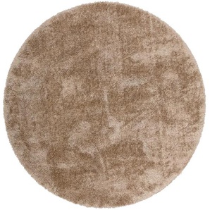 Hochflor-Teppich HOME AFFAIRE Malin Teppiche Gr. L: 190 cm Ø 190 cm, 43 mm, 1 St., beige (sand) Esszimmerteppiche Uni-Farben, leicht glänzend, besonders flauschig durch Mikrofaser