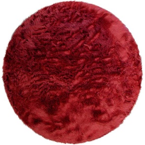 Hochflor-Teppich HOME AFFAIRE Valeria Fellteppich kuschelig Teppiche Gr. Ø 175 cm, 60 mm, 1 St., rot (weinrot) Esszimmerteppiche
