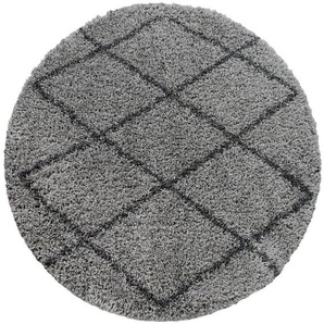 Hochflor-Teppich Kalmar 444, Paco Home, rund, Höhe: 40 mm, Scandi Design, Rauten Muster, weich & kuschelig
