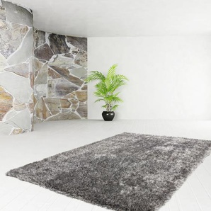 Hochflor-Teppich KAYOOM Diamond 700 Teppiche Gr. B/L: 200 cm x 290 cm, 45 mm, 1 St., grau (grau, weiß) Esszimmerteppiche