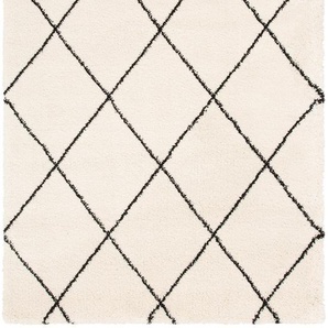 Hochflor-Teppich LEONIQUE Belle Teppiche Gr. B/L: 200 cm x 290 cm, 35 mm, 1 St., schwarz (creme, schwarz) Esszimmerteppiche Rauten-Design, weiche Haptik