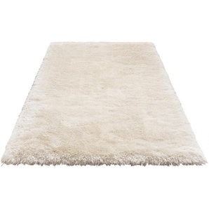 Hochflor-Teppich LEONIQUE Lasse, Mikrofaser Teppich Teppiche Gr. B/L: 160 cm x 230 cm, 76 mm, 1 St., weiß (ivory) Esszimmerteppiche