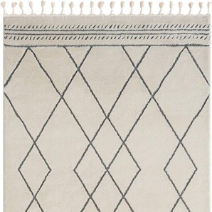 Hochflor-Teppich Moroccan Design Dark, Myflair Möbel & Accessoires, rechteckig, Höhe: 24 mm, modern, marokkanisches Design, Rauten Muster, weich, mit Fransen
