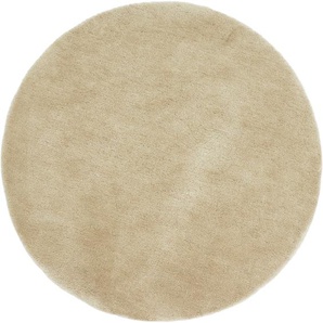 Hochflor-Teppich MY HOME Microfaser Teppich Magong Teppiche Gr. Ø 140 cm, 25 mm, 1 St., beige (sand) Esszimmerteppiche