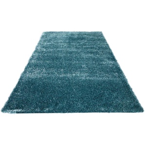 Hochflor-Teppich MY HOME Senara Teppiche Gr. B/L: 200 cm x 290 cm, 50 mm, 1 St., blau (aquablau) Esszimmerteppiche weich, einfarbig, idealer Teppich für Wohnzimmer, Schlafzimmer