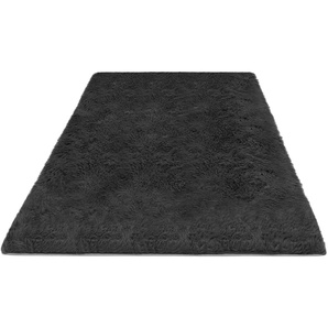 Hochflor-Teppich MY HOME Silky Teppiche Gr. B/L: 200 cm x 290 cm, 33 mm, 1 St., schwarz Esszimmerteppiche uni, besonders weich und kuschelig, Wohnzimmer, Schlafzimmer, waschbar