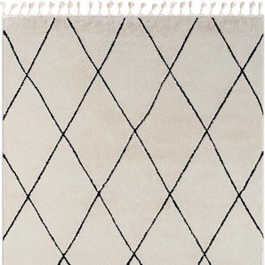 Hochflor-Teppich MYFLAIR MÖBEL & ACCESSOIRES Moroccan Diamond Teppiche Gr. B/L: 190 cm x 240 cm, 24 mm, 1 St., schwarz-weiß (weiß, schwarz) Esszimmerteppiche