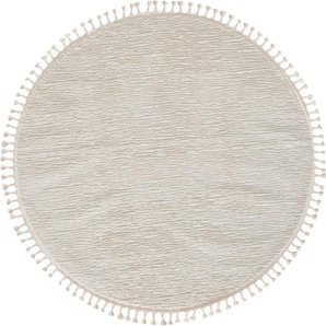 Hochflor-Teppich MYFLAIR MÖBEL & ACCESSOIRES Moroccan Pureness Teppiche Gr. Ø 190 cm, 24 mm, 1 St., weiß Esszimmerteppiche moderner Teppich, Uni-Farben, flauschig weich durch Hochflor
