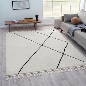 Hochflor-Teppich MYFLAIR MÖBEL & ACCESSOIRES Moroccan Signature Teppiche Gr. B/L: 190 cm x 240 cm, 24 mm, 1 St., schwarz-weiß (weiß, schwarz) Esszimmerteppiche