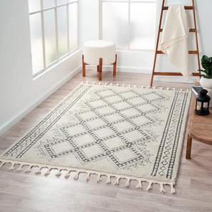 Hochflor-Teppich MYFLAIR MÖBEL & ACCESSOIRES Moroccan Tradition Teppiche Gr. B/L: 200 cm x 290 cm, 24 mm, 1 St., schwarz-weiß (weiß, schwarz) Esszimmerteppiche modern, marokkanisches Design, flauschig weich durch Hochflor