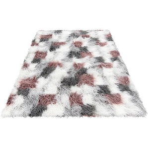 Hochflor-Teppich OBSESSION My Boogie 931 Teppiche Gr. B/L: 160 cm x 230 cm, 75 mm, 1 St., bunt Esszimmerteppiche Kunstfell, Tibetfell Optik, weicher Hochflor, modern, kariertes Design