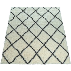 Hochflor-Teppich PACO HOME Maghreb 075 Teppiche Gr. B/L: 200 cm x 290 cm, 54 mm, 1 St., beige (creme) Esszimmerteppiche Rauten Muster, Scandi Design, weich und flauschig