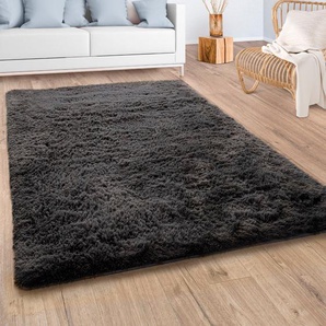 Hochflor-Teppich PACO HOME Silky 591, grau (anthrazit), B:200cm H:37mm L:290cm, Polyester, Teppiche, Uni-Farben, besonders weich und kuschelig