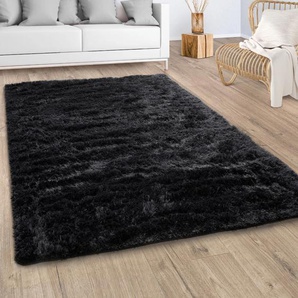 Hochflor-Teppich PACO HOME Silky 591, schwarz, B:200cm H:37mm L:290cm, Polyester, Teppiche, Uni-Farben, besonders weich und kuschelig