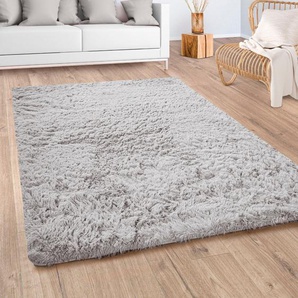 Hochflor-Teppich PACO HOME Silky 591, silber (silberfarben), B:200cm H:37mm L:290cm, Polyester, Teppiche, Uni-Farben, besonders weich und kuschelig