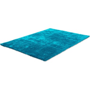 Hochflor-Teppich TOM TAILOR HOME Soft Teppiche Gr. B/L: 65 cm x 135 cm, 35 mm, 1 St., blau (türkis) Esszimmerteppiche handgetuftet, Uni-Farben, super weich und flauschig