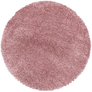 Hochflorteppich Fluffy 3500 Rosa, Rosa, Textil, Uni, rund, Oeko-Tex® Standard 100, für Fußbodenheizung geeignet, schmutzabweisend, Hausstauballergiker lichtunempfindlich, antistatisch, pflegeleicht, strapazierfähig, leicht zusammenrollbar, Teppiche &