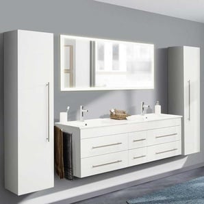 Hochglanz Badezimmer Set mit Doppel Waschtisch Weiß (vierteilig)