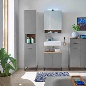 Hochschrank 2 Türen 38 x 195 x 32cm Grau/Matt Grau