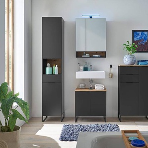 Hochschrank 2 Türen 38 x 195 x 32cm Schwarz/Matt Schwarz