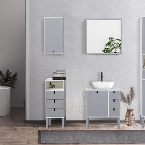 Hochschrank ANDAS Boden Schränke Gr. B/H/T: 34 cm x 190 cm x 30 cm, 2 St., grau (weiß, grau) Bad-Hochschränke Aus massiver Kiefer in Kombination mit MDF, viel Stauraum