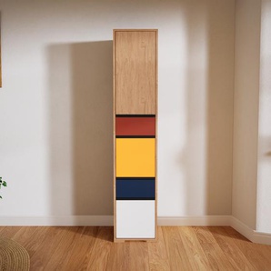 Hochschrank Eiche - Moderner Schrank: Schubladen in Blau & Türen in Weiß - Hochwertige Materialien - 41 x 196 x 47 cm, konfigurierbar