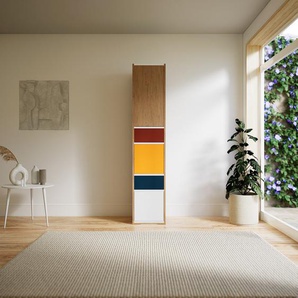 Hochschrank Eiche - Moderner Schrank: Schubladen in Blau & Türen in Weiß - Hochwertige Materialien - 41 x 196 x 47 cm, konfigurierbar