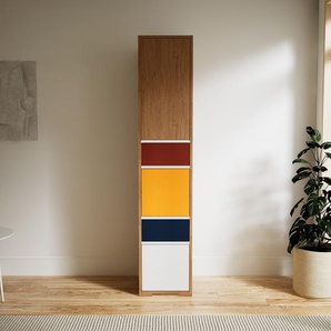 Hochschrank Eiche - Moderner Schrank: Schubladen in Blau & Türen in Weiß - Hochwertige Materialien - 41 x 196 x 47 cm, konfigurierbar