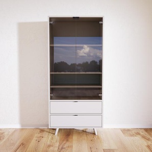 Hochschrank Hellgrau - Moderner Schrank: Schubladen in Hellgrau & Türen in Kristallglas klar - Hochwertige Materialien - 77 x 168 x 37 cm, konfigurierbar