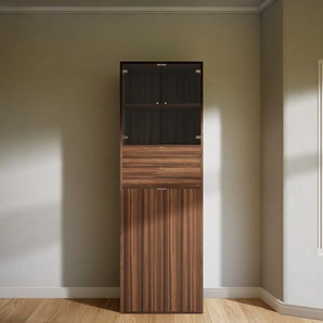 Hochschrank Nussbaum - Moderner Schrank: Schubladen in Nussbaum & Türen in Kristallglas klar - Hochwertige Materialien - 77 x 233 x 50 cm, konfigurierbar