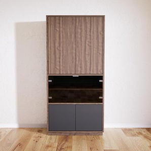 Hochschrank Nussbaum - Moderner Schrank: Türen in Kristallglas klar - Hochwertige Materialien - 77 x 162 x 34 cm, Selbst zusammenstellen