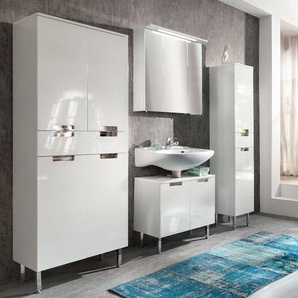 Hochschrank I 65 x 158 x 35cm Weiß/Hochglanz Weiß