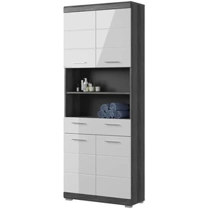 Hochschrank SCHLOONSEE  Breite 74cm  4 Türen  1 Schubkasten  2 offene Fächer  MDF-Front  in verschiedenen Farben erhältlich  Badmöbel  Badschrank  Schrank  Bad  Schloonsee ¦ weiß ¦ Maße (cm): B: 74 H: 191
