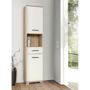 Hochschrank 40 x 187 x 35cm Weiß/Beige/Hochglanz Weiß/Eiche Sonoma Dekor
