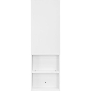 Hochschrank Weiß, 35x110x14,5 cm, Badschrank hängend mit Tür & offenen Fächern, Badezimmerschrank schmal, Aufbewahrungsschrank für Bad, Hängeschrank