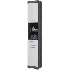 Hochschrank SCHLOONSEE  Breite 37cm  2 Tür  1 Schubkasten  2 offene Fächer  MDF-Front  in verschiedenen Farben erhältlich  Badmöbel  Badschrank  Schrank  Bad  Schloonsee ¦ weiß ¦ Maße (cm): B: 37 H: 191